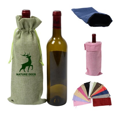 Recyclable Burlap Drawstring Wine Bottle Bag