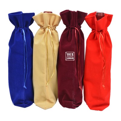 Velvet Wine Drawstring Bag