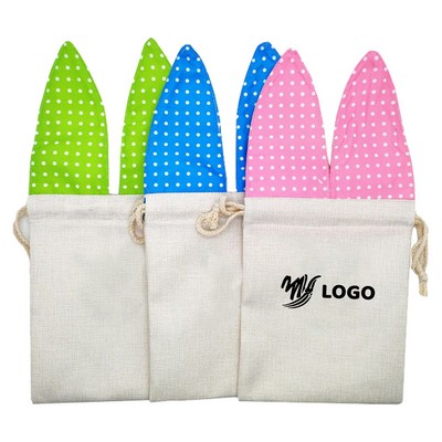 Linen Drawstring Bag With Rabbit Ears